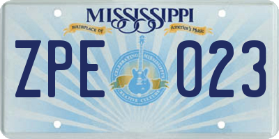 MS license plate ZPE023