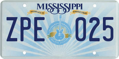 MS license plate ZPE025