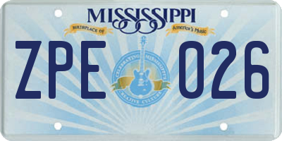 MS license plate ZPE026