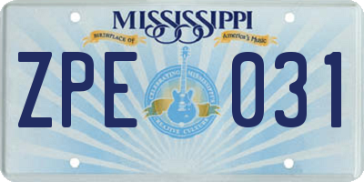 MS license plate ZPE031