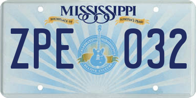 MS license plate ZPE032