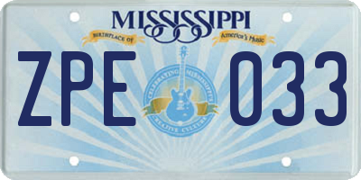 MS license plate ZPE033