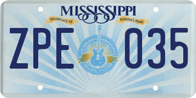 MS license plate ZPE035
