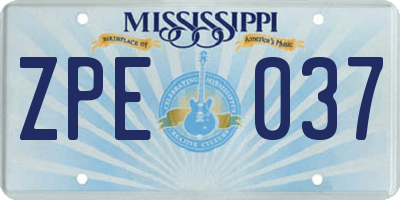 MS license plate ZPE037