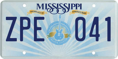 MS license plate ZPE041