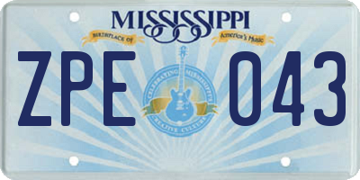 MS license plate ZPE043