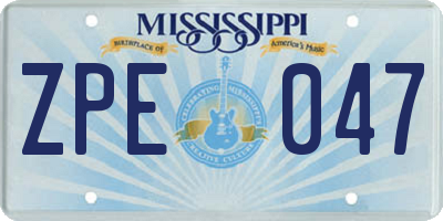 MS license plate ZPE047