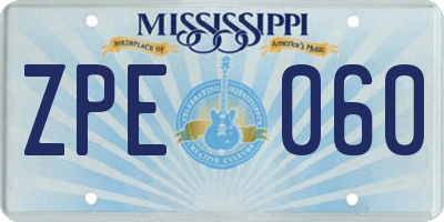 MS license plate ZPE060