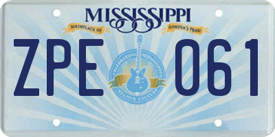 MS license plate ZPE061