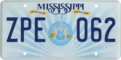 MS license plate ZPE062
