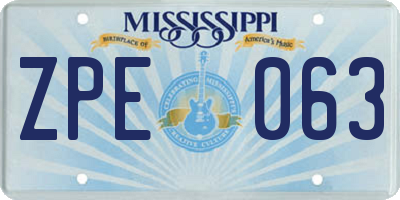 MS license plate ZPE063