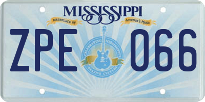 MS license plate ZPE066