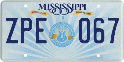 MS license plate ZPE067