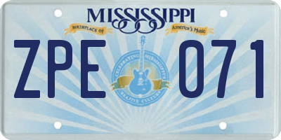 MS license plate ZPE071