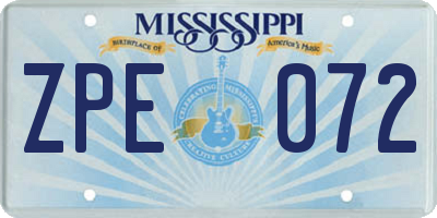 MS license plate ZPE072