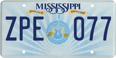 MS license plate ZPE077