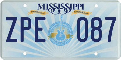 MS license plate ZPE087