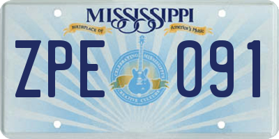 MS license plate ZPE091