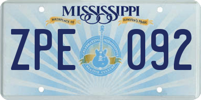 MS license plate ZPE092