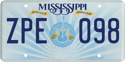 MS license plate ZPE098