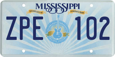 MS license plate ZPE102