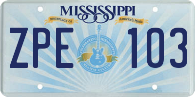 MS license plate ZPE103