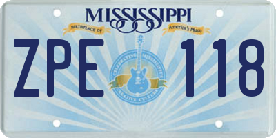 MS license plate ZPE118