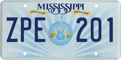 MS license plate ZPE201