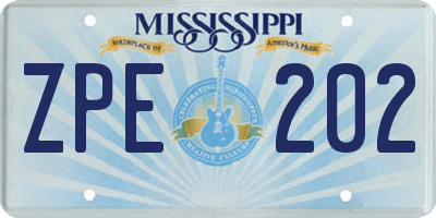 MS license plate ZPE202