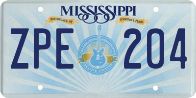 MS license plate ZPE204