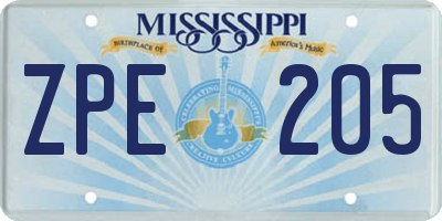 MS license plate ZPE205