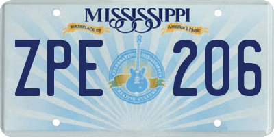 MS license plate ZPE206