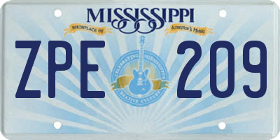 MS license plate ZPE209