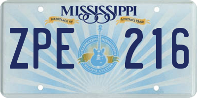 MS license plate ZPE216