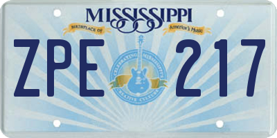 MS license plate ZPE217