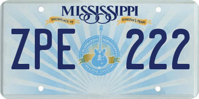 MS license plate ZPE222
