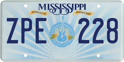MS license plate ZPE228