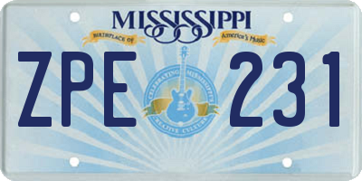 MS license plate ZPE231