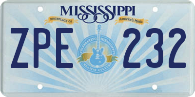MS license plate ZPE232