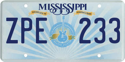 MS license plate ZPE233