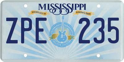 MS license plate ZPE235