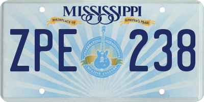 MS license plate ZPE238
