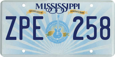 MS license plate ZPE258