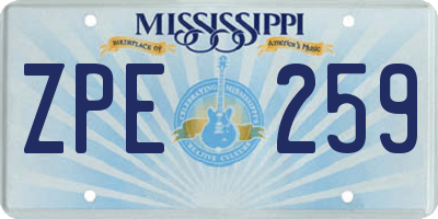 MS license plate ZPE259