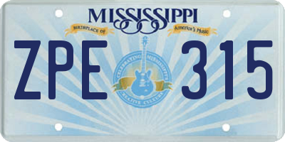MS license plate ZPE315