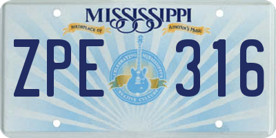 MS license plate ZPE316