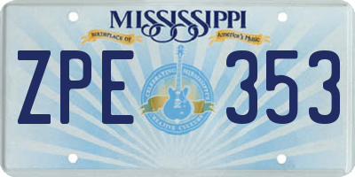 MS license plate ZPE353