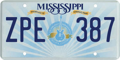 MS license plate ZPE387