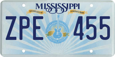 MS license plate ZPE455