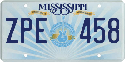 MS license plate ZPE458